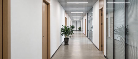 Interior of a corridor in a modern office. Nobody inside.