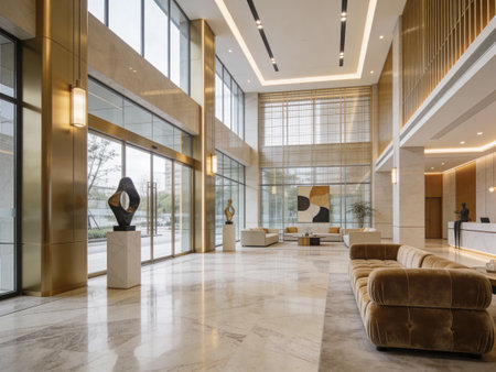 Interior of a modern hotel lobby. Luxury hotel lobby.