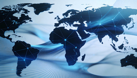 Digital world map on blue background. Communication concept. 3D Rendering