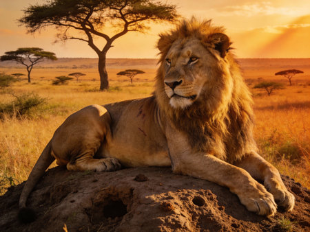 Lion in Serengeti National Park, Tanzania, Africaの写真素材