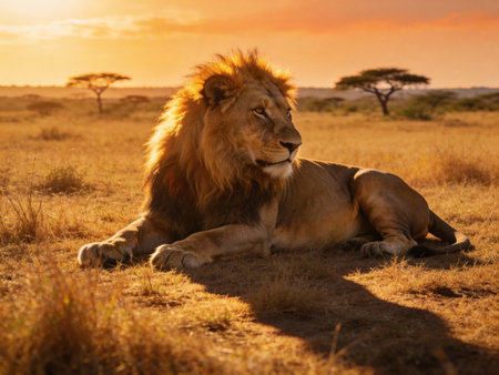 Lion lying down in Serengeti National Park, Tanzania