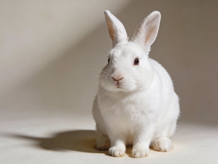 White rabbit on a light background. Cute white rabbit on a light background.