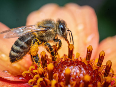 Macro of a honey bee (Apis mellifera) on a flower