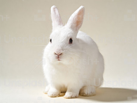 White rabbit on a light background, close-up, copy spaceの写真素材