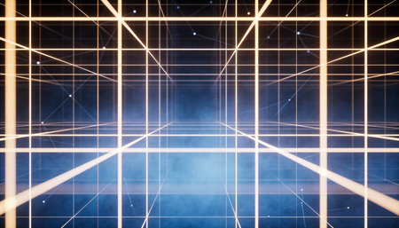 3d rendering of abstract technology background. Futuristic interior with neon lights.