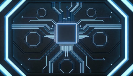 Circuit board futuristic technology background. Abstract 3d rendering illustration.