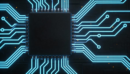Circuit board background with glowing lines. Technology concept. 3D Rendering