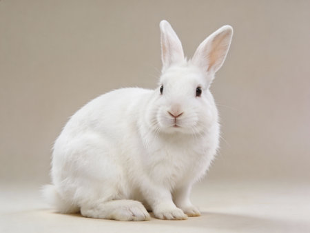White rabbit on a light background, close-up, studio shotの写真素材