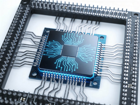 Close-up of electronic circuit. Technology concept. 3D Rendering