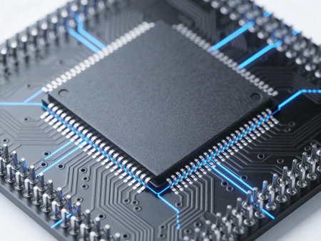Close up of electronic circuit board with microchips and microchips