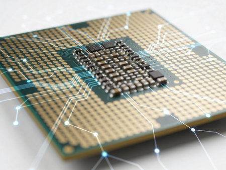 computer processor with circuit on the white background, closeup of photo