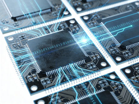 Circuit board close-up. Technology background. 3D rendering