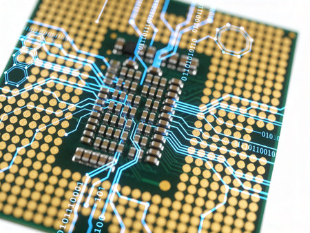 Circuit board with electronic components close-up. Technology background.