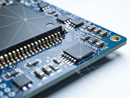 Circuit board close up. Technology background. 3D rendering.