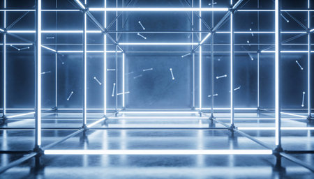 Futuristic glowing neon interior. 3d rendering toned image
