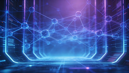 Futuristic technological background with hexagons and connection lines. 3D Rendering