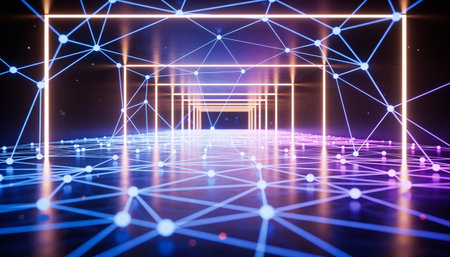 Digital glowing connection lines on dark background. Technology concept. 3D Rendering