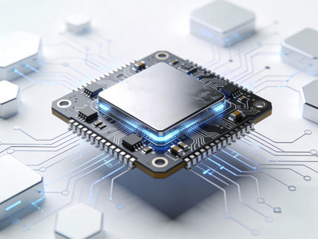 3d illustration of cpu with circuit board on white background. High resolution image.