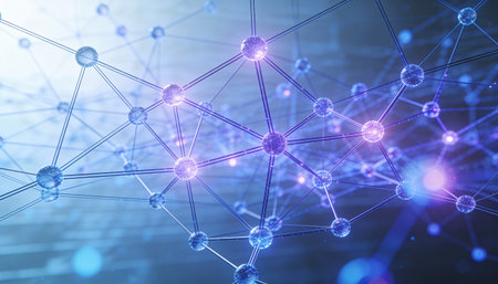 Abstract blue background with connected lines and dots. Network concept. 3D Renderingの写真素材