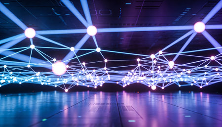 3D rendering of abstract futuristic background with connection lines and glowing dots