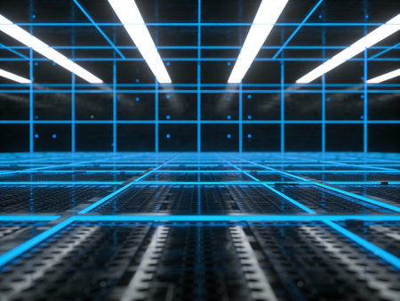 3d render of abstract futuristic background with neon lights. Futuristic technology style.