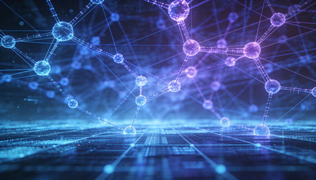 Futuristic connection structure over blue background. 3D Renderingの写真素材