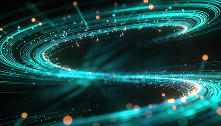 Futuristic technology wave background with glowing particles. 3d rendering
