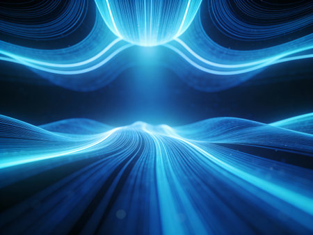 abstract blue background with glowing lines, 3d rendering digital illustration
