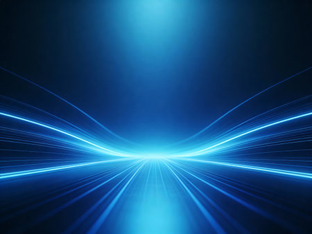 abstract blue background with some smooth lines in it and some rays in itの写真素材