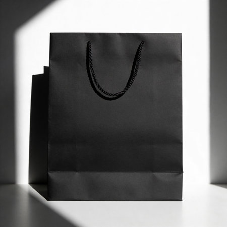 Black paper shopping bag on a white background.の写真素材