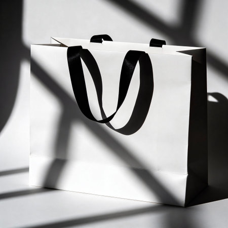 Paper shopping bag with shadow from the window.の写真素材