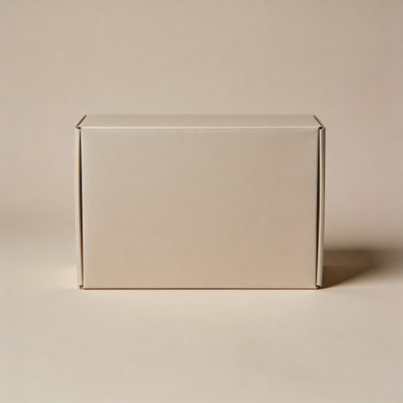 Blank cardboard box on beige background. 3d render.の写真素材