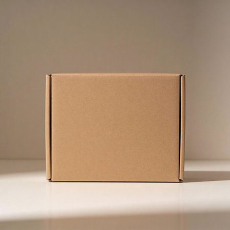 Brown cardboard box mockup on white background. 3d rendering.の写真素材