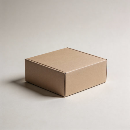 Brown cardboard box on a white background. Mockup. Side view.の写真素材
