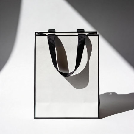 Black and white paper shopping bag with shadow on a white background.