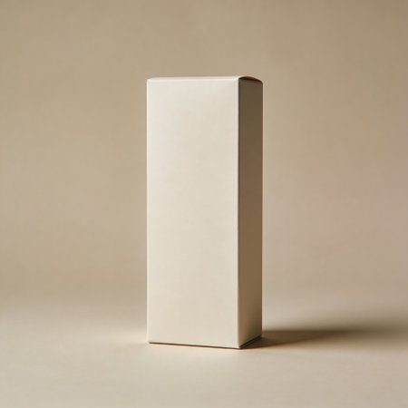 Blank white box on beige background. 3d render.の写真素材