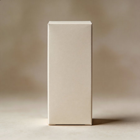 Mockup of a blank box on a beige background.