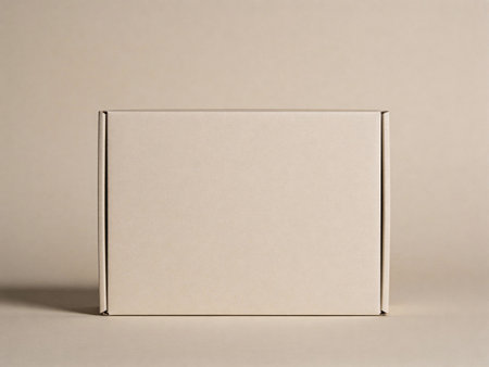 Blank box mockup on beige background. 3d renderingの写真素材