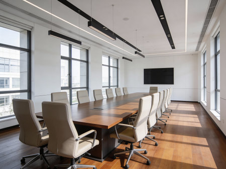interior of modern conference room, meeting room with table and chairs
