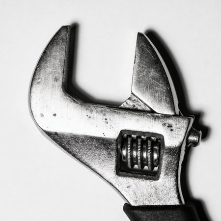 Adjustable wrench on a white background. Black and white photo.の写真素材