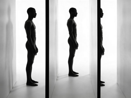 Silhouette of a mannequin in front of a windowの写真素材