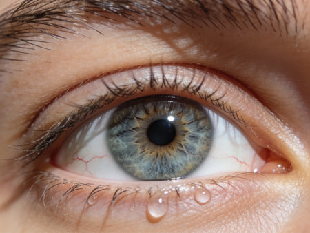 A close-up shot of an eye with tears in it.の写真素材