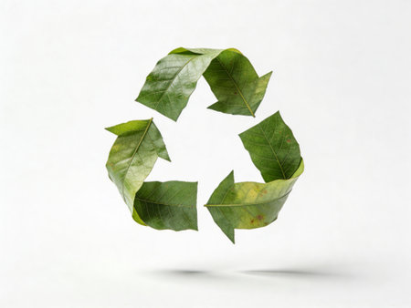 Recycle symbol made of green leaves on white background. 3D renderingの写真素材
