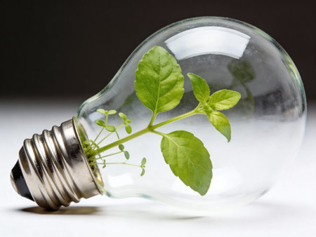Green plant growing inside of a lightbulb on a black background