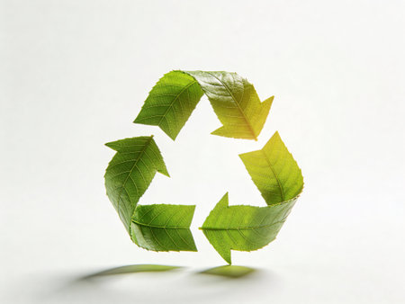 Recycle symbol made of green leaves on white background. Ecology concept