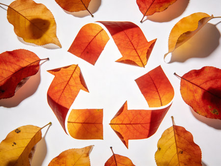 Autumn leaves on a white background. The concept of recycling.の写真素材