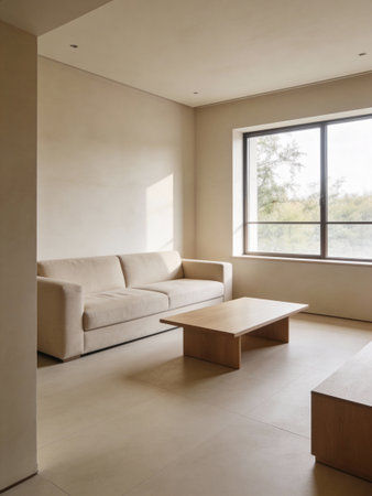 interior of new house, sofa and coffee table in living roomの写真素材