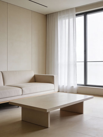Interior of a modern living room, sofa and window. Nobody insideの写真素材