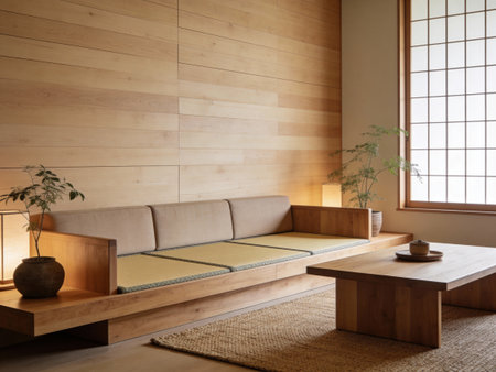 Interior of Japanese style living room. 3d render image.の写真素材