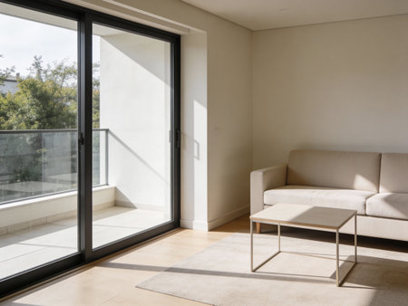 interior modern house, living room view from the window, living room